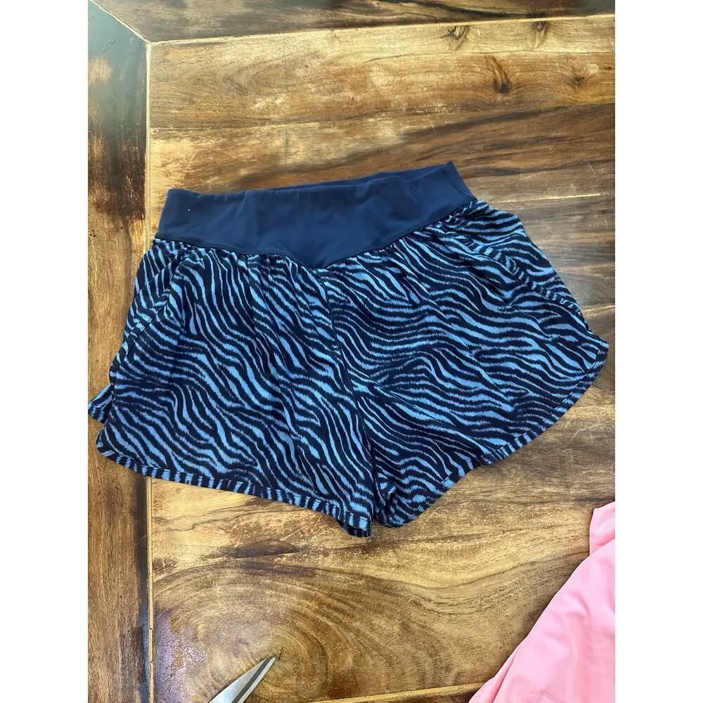 Aerie Women's Blue & Black Zebra Print Lined Elastic Waist Running Shorts Size L